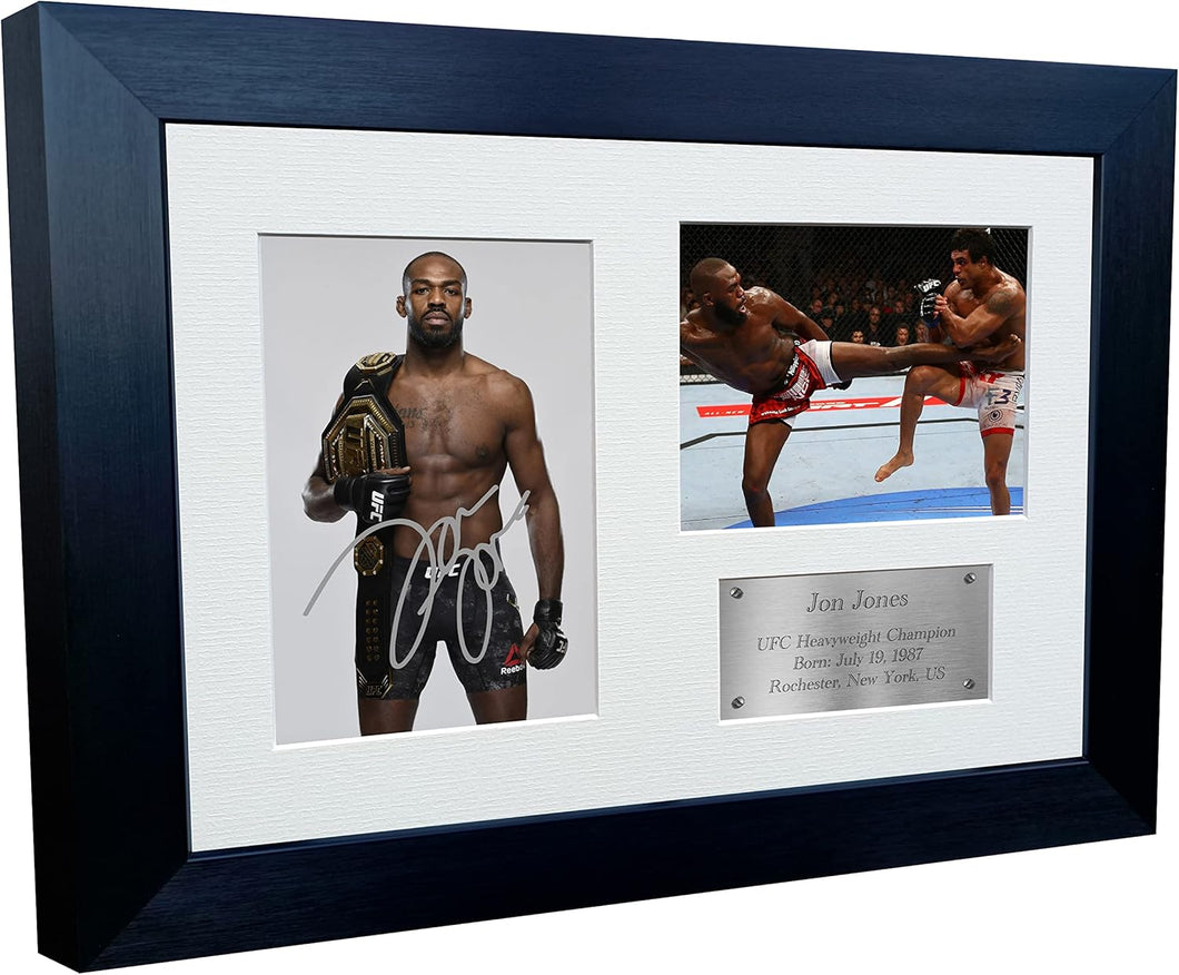 12x8 A4 Jon Jones MMA UFC Ultimate Heavyweight Fighting Champion Championship Mixed Martial Arts Triple Signed Autographed Autograph Picture Frame Photograph Photo Gift Poster Silver