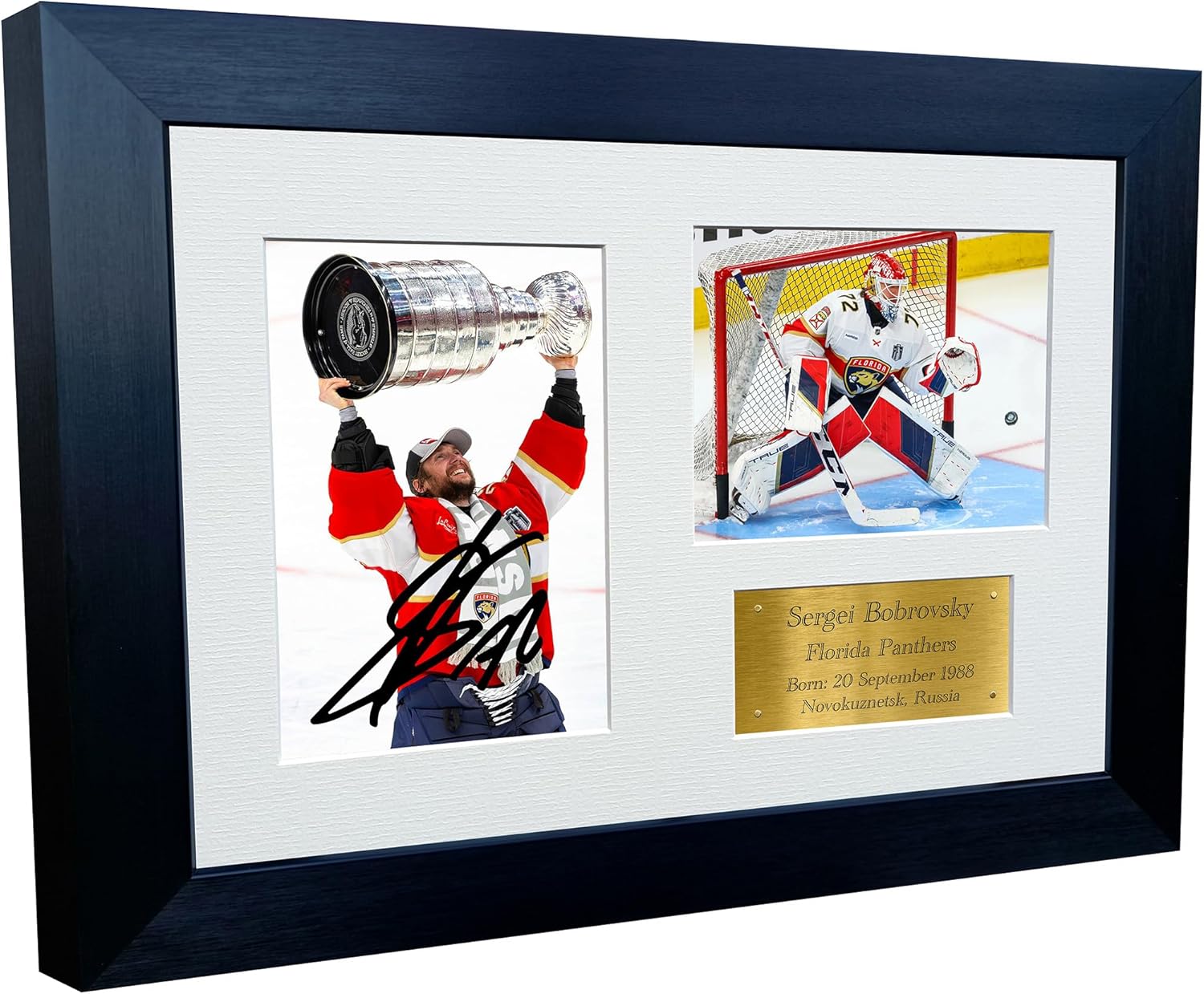Kitbags & Lockers 12x8 A4 Florida Panthers Sergei Bobrovsky Stanley Cup Champions 2025 NHL Autograph Signed Signature Photo Photograph Picture Frame Ice Hockey Poster Gift Triple G