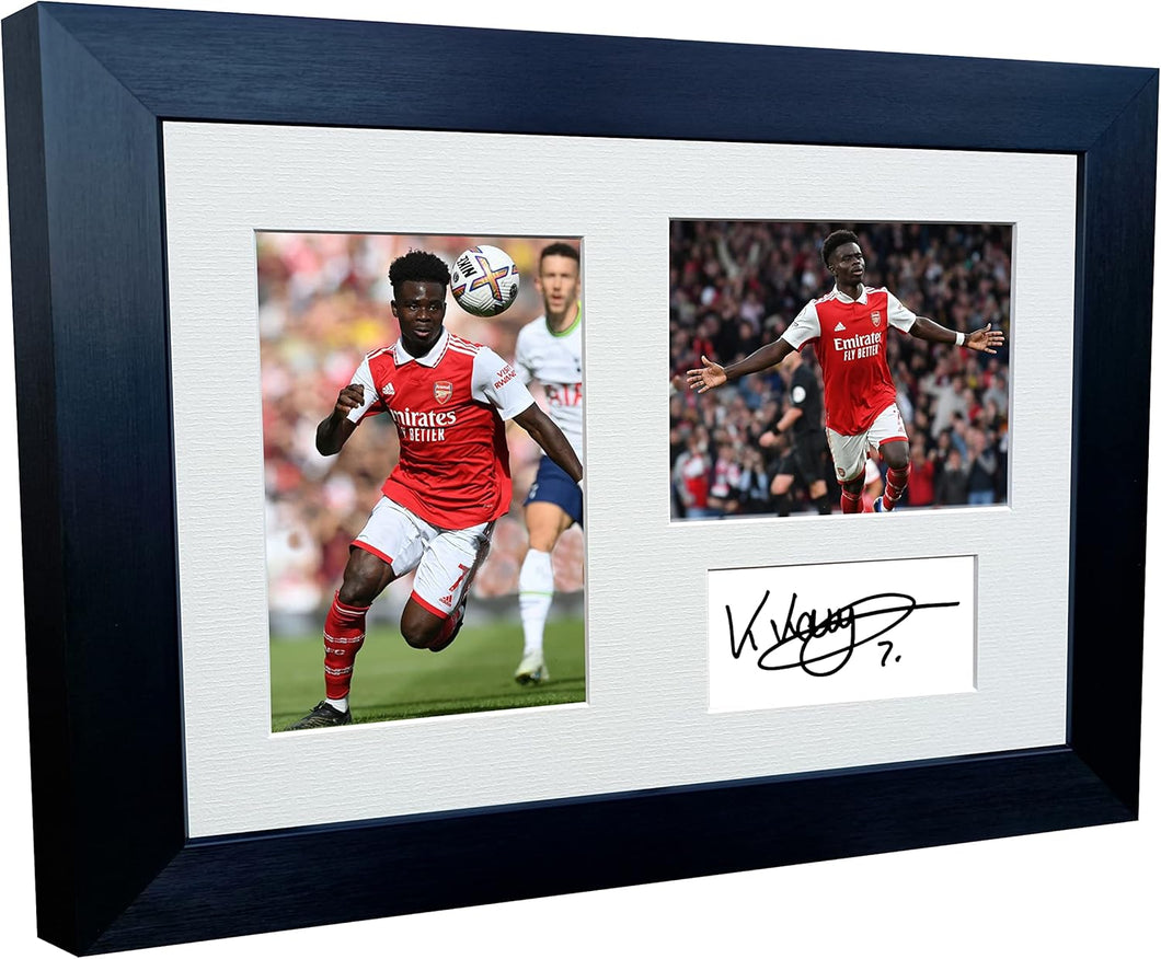 2022/23 Bukayo Saka Arsenal Triple Autographed Signed 12x8 A4 Photo Photograph Picture Frame Football Soccer Poster Gift