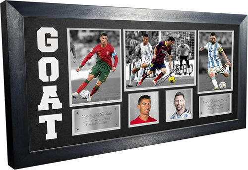 GOAT Black/White Mount Cristiano Ronaldo Lionel Messi Real Madrid Manchester Juventus Barcelona PSG Signed Autographed Photograph Picture Frame Football Soccer (Black Mount)