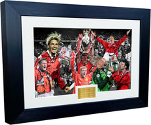 Load image into Gallery viewer, Kitbags &amp; Lockers 1999 &#39;THE TREBLE&#39; Manchester United Beckham Giggs Sheringham Scholes Keane Solskjaer Schmeichel 12x8 A4 Autographed Signed Photo Photograph Picture Frame Soccer Gift
