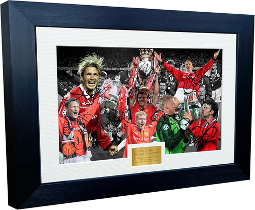 Kitbags & Lockers 1999 'THE TREBLE' Manchester United Beckham Giggs Sheringham Scholes Keane Solskjaer Schmeichel 12x8 A4 Autographed Signed Photo Photograph Picture Frame Soccer Gift