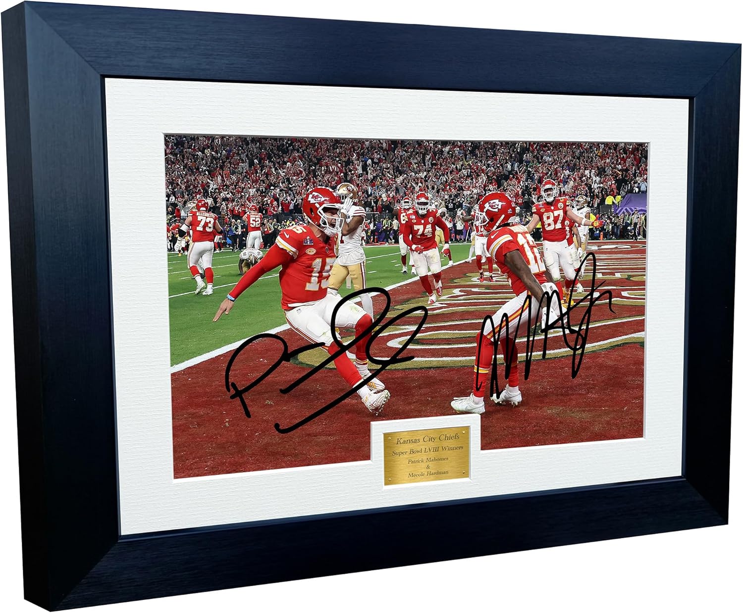 Patrick Mahomes Mecole Hardman Kansas City Super Bowl LVIII 58 Winners Autographed Signed 12x8 A4 Photo Photograph Picture Frame American Football Poster Gift Colour