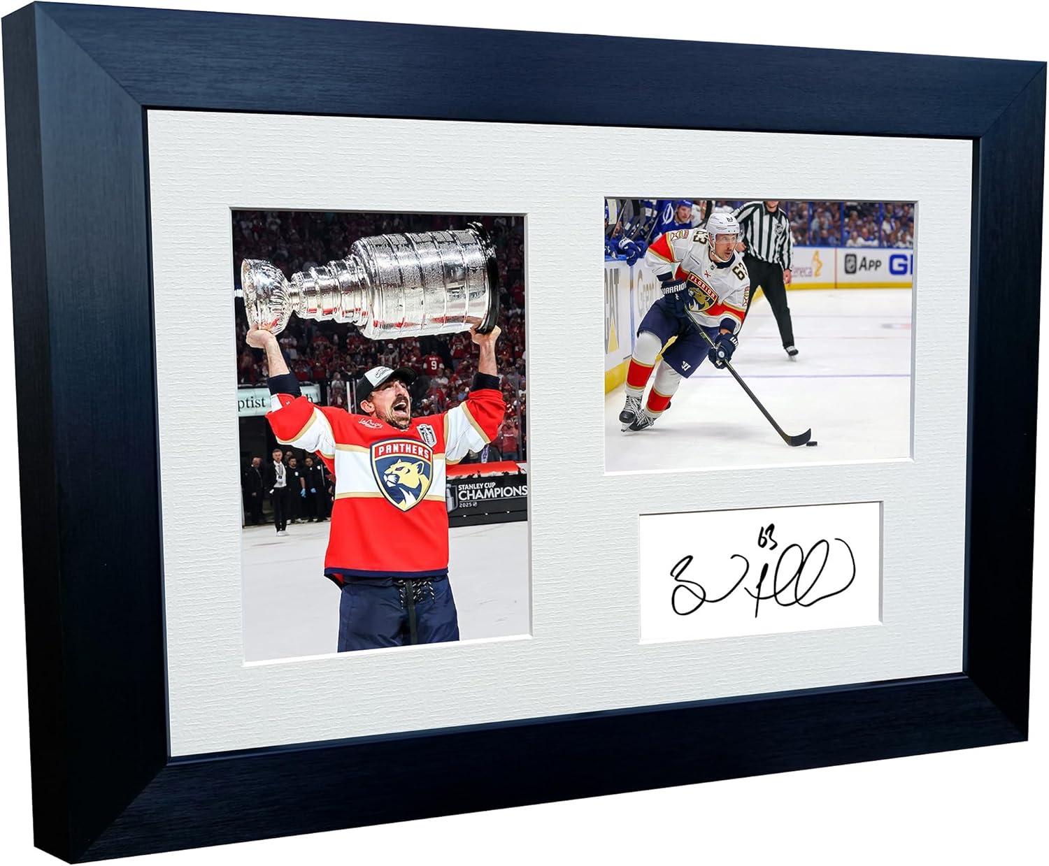 Kitbags & Lockers 12x8 A4 Florida Panthers Brad Marchand Stanley Cup Champions 2025 NHL Autograph Signed Signature Photo Photograph Picture Frame Ice Hockey Poster Gift Triple