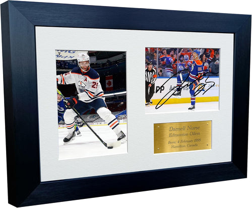 Kitbags & Lockers 12x8 A4 Darnell Nurse Edmonton Oilers NHL Autographed Signed Signature Photo Photograph Picture Frame Ice Hockey Poster Gift Triple Gold