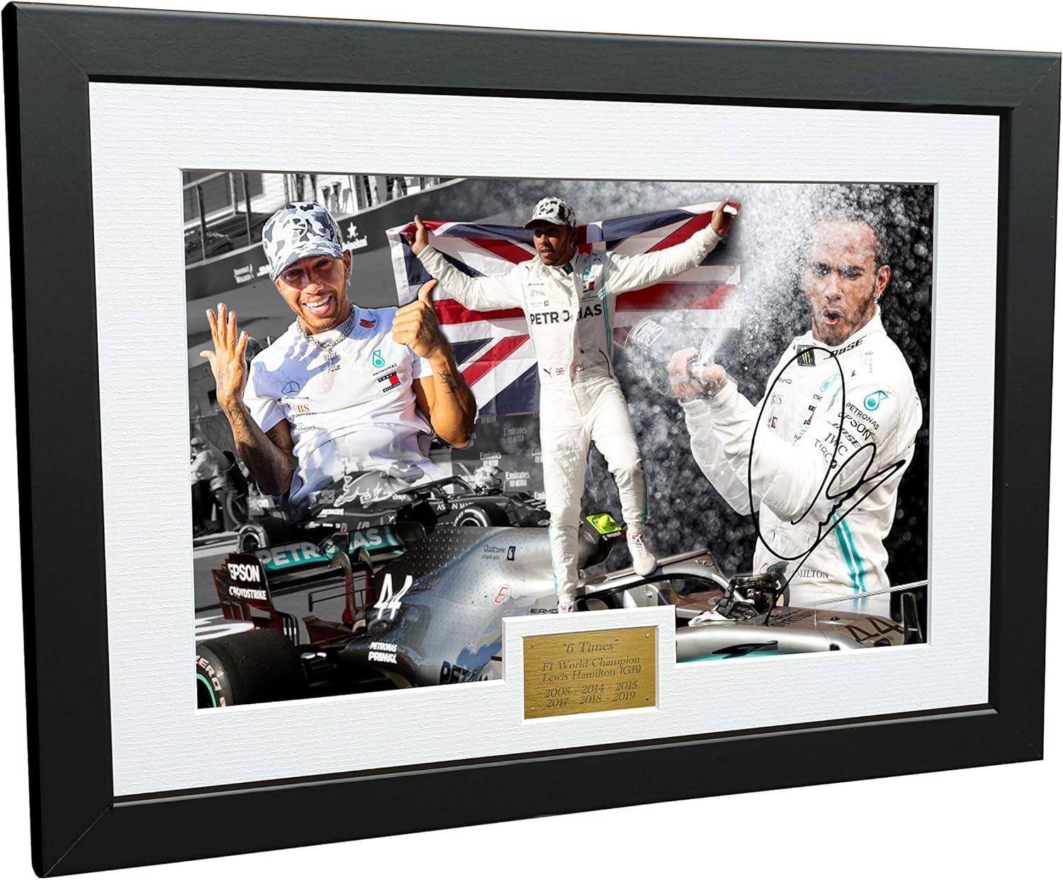 Kitbags & Lockers 6 Times World Champion Celebration Edition - A4 12x8 Signed Lewis Hamilton - Mercedes-AMG Petronas - Autographed Photo Photograph Picture Frame Motor Sport Formula 1 F1 Gift