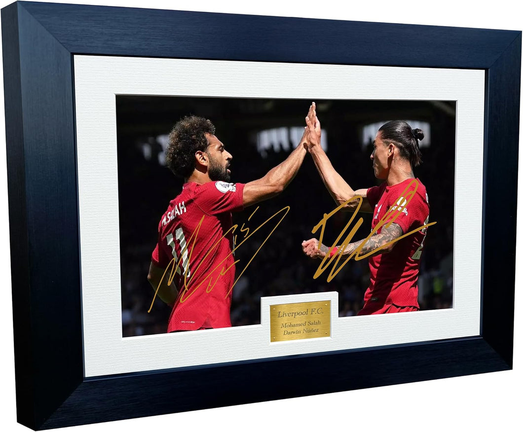 12x8 A4 Signed Mohamed Mo Salah Darwin Nunez Celebration Liverpool F.C. Autographed Autograph Signed Photograph Photo Picture Frame Football Soccer Poster Gift