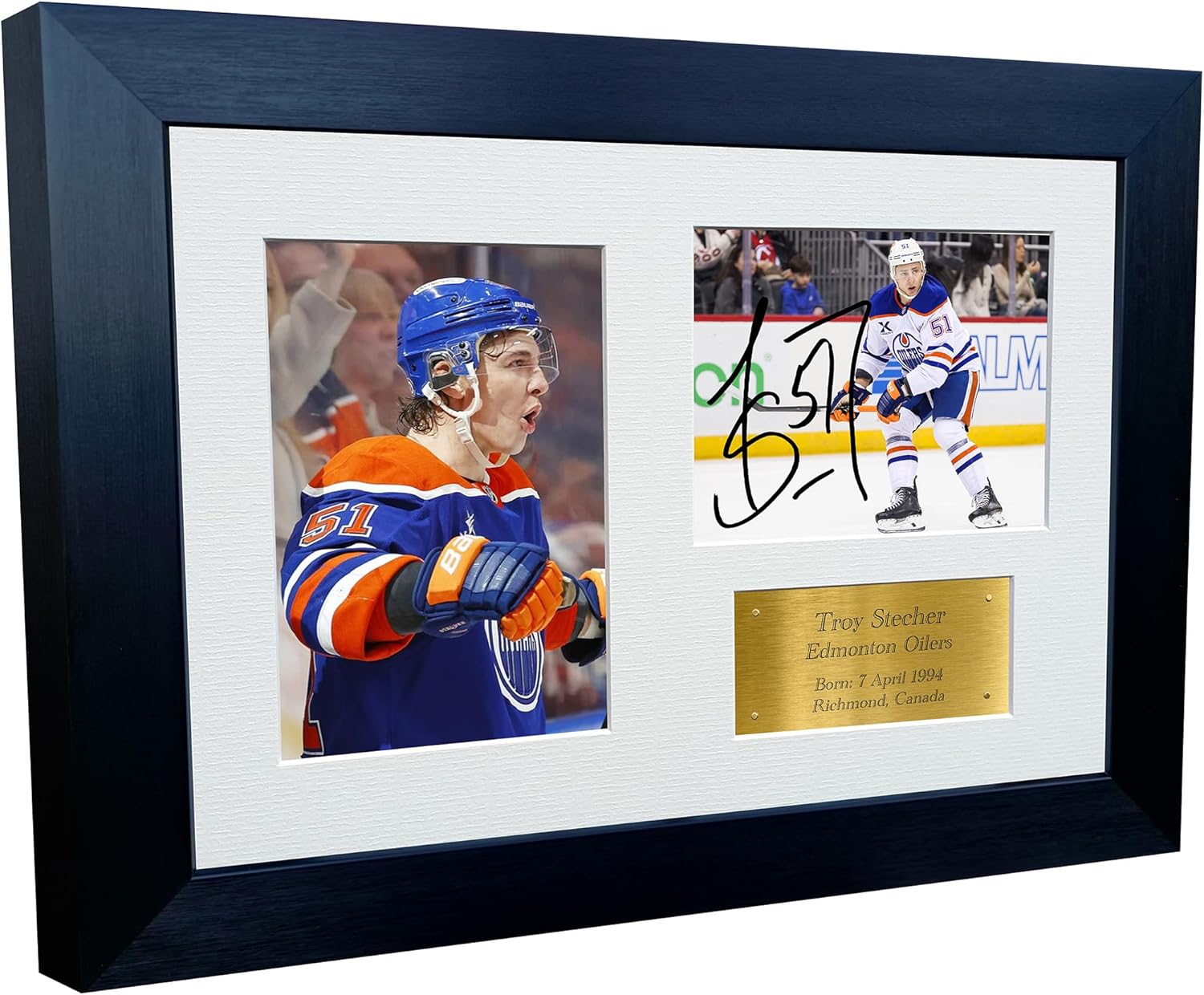 Kitbags & Lockers 12x8 A4 Troy Stecher Edmonton Oilers NHL Autographed Signed Signature Photo Photograph Picture Frame Ice Hockey Poster Gift Triple Gold