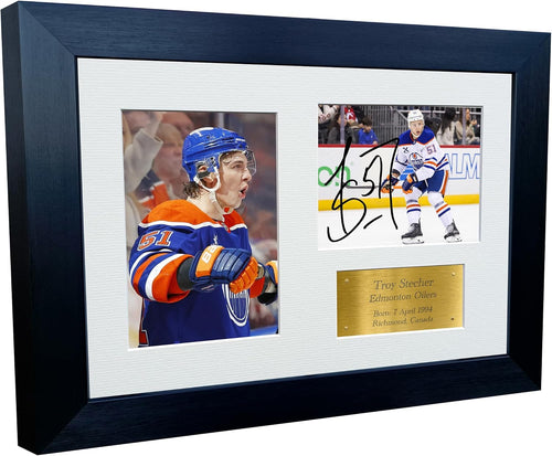 Kitbags & Lockers 12x8 A4 Troy Stecher Edmonton Oilers NHL Autographed Signed Signature Photo Photograph Picture Frame Ice Hockey Poster Gift Triple Gold