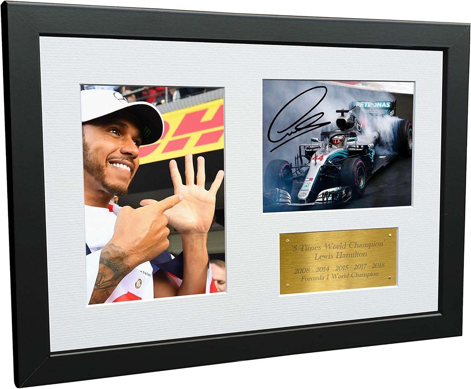 Kitbags & Lockers 5 Times World Champion Montage - A4 12x8 Signed Lewis Hamilton - Mercedes-AMG Petronas - Autographed Photo Photograph Picture Frame Motor Sport Formula 1 F1 Gift