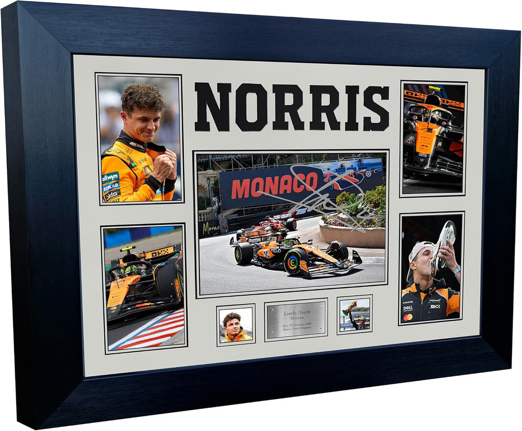 Kitbags & Lockers Large A3+ Lando Norris Monaco Grand Prix Winner 2025 McLaren Car Autographed Signed Signature Photo Photograph Picture Frame Display Racing Formula 1 F1 Poster Gift (Cream Mount)