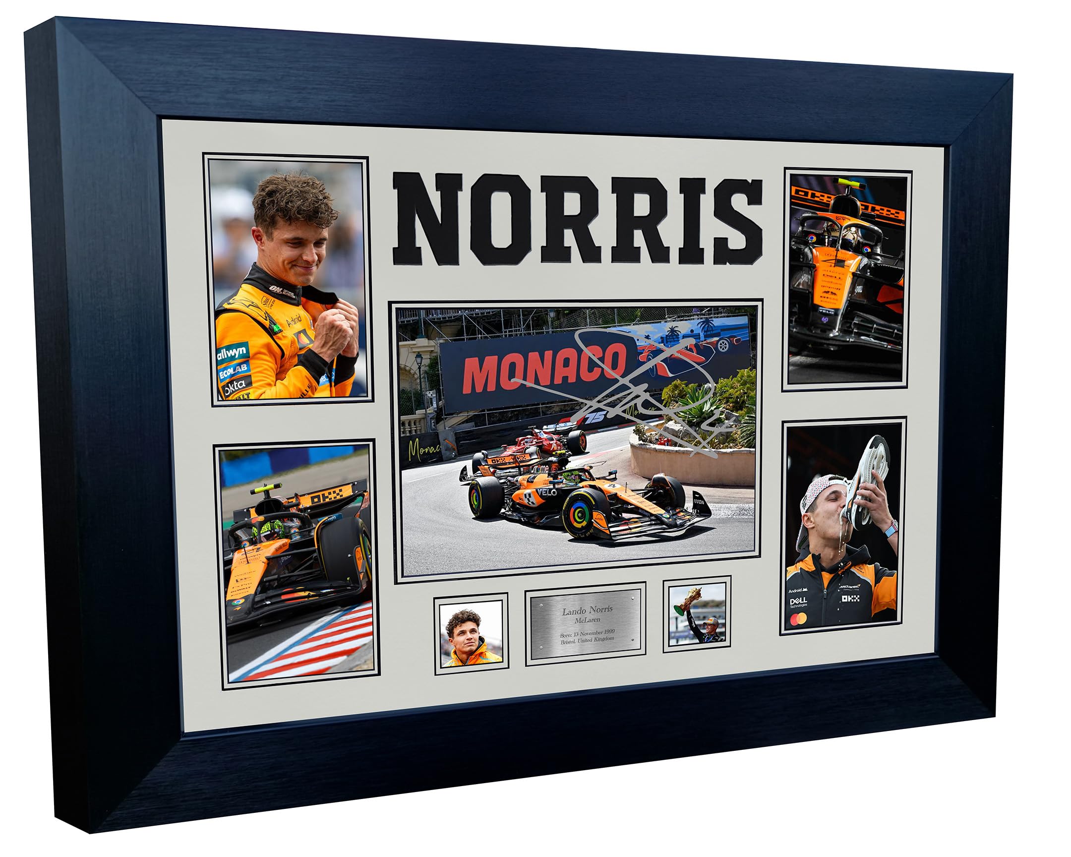 Kitbags & Lockers Large A3+ Lando Norris Monaco Grand Prix Winner 2025 McLaren Car Autographed Signed Signature Photo Photograph Picture Frame Display Racing Formula 1 F1 Poster Gift (Black Mount)