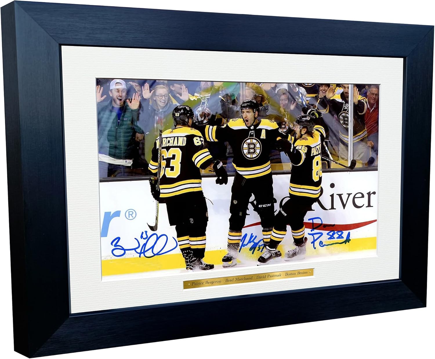 Kitbags & Lockers 12x8 A4 Patrice Bergeron Brad Marchand David Pastrnak Boston Bruins NHL Autographed Signed Photo Photograph Picture Frame Ice Hockey Poster Gift