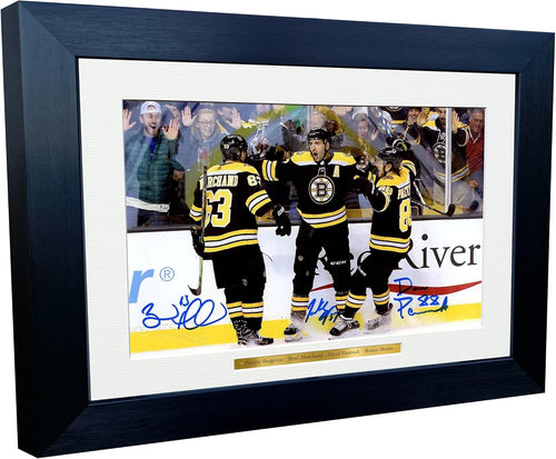Kitbags & Lockers 12x8 A4 Patrice Bergeron Brad Marchand David Pastrnak Boston Bruins NHL Autographed Signed Photo Photograph Picture Frame Ice Hockey Poster Gift