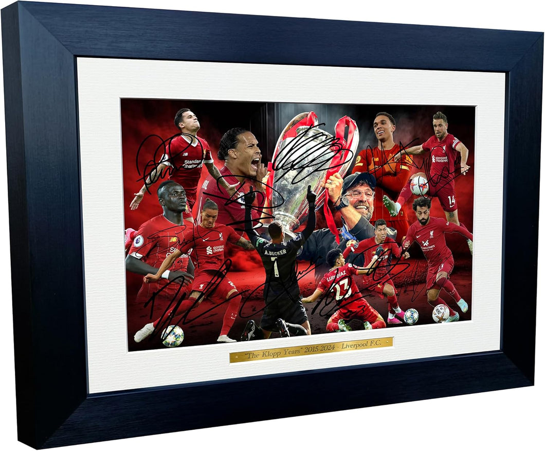 A3+ Signed Liverpool THE KLOPP YEARS Salah Mane Diaz Nunez Coutinho Henderson Van Dijk Alexander-Arnold Becker Firmino Jurgen Autograph Frame Signature Autographed Photograph Picture Football Soccer
