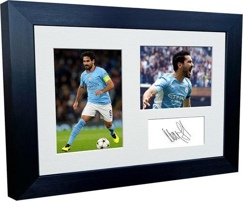 2022/23 Ilkay Gundogan Manchester City Triple Autographed Signed 12x8 A4 Photo Photograph Picture Frame Football Soccer Poster Gift
