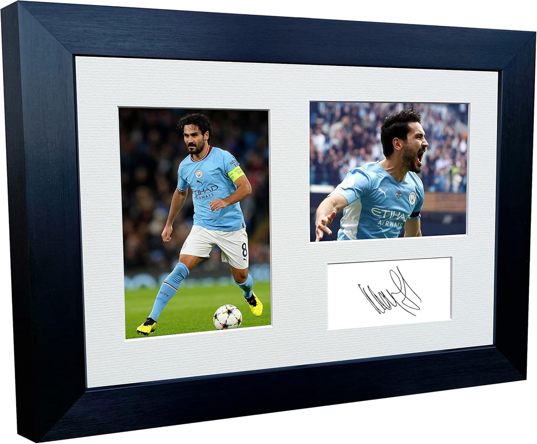 2022/23 Ilkay Gundogan Manchester City Triple Autographed Signed 12x8 A4 Photo Photograph Picture Frame Football Soccer Poster Gift