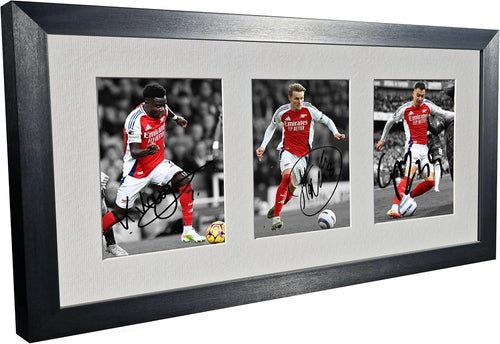 Arsenal Triple 2025 Signed Autographed Photo Photograph Picture Frame Bukayo Saka Gabriel Martinelli Martin Ødegaard Odegaard Poster Gift Football Soccer