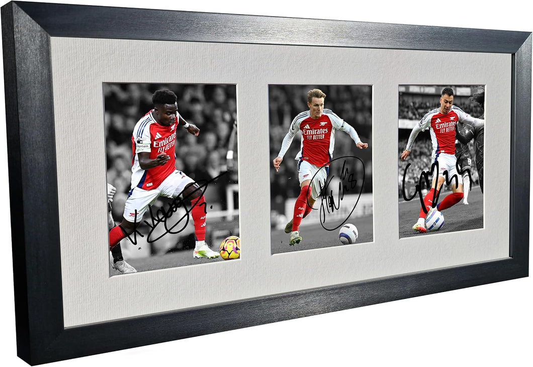 Arsenal Triple 2025 Signed Autographed Photo Photograph Picture Frame Bukayo Saka Gabriel Martinelli Martin Ødegaard Odegaard Poster Gift Football Soccer