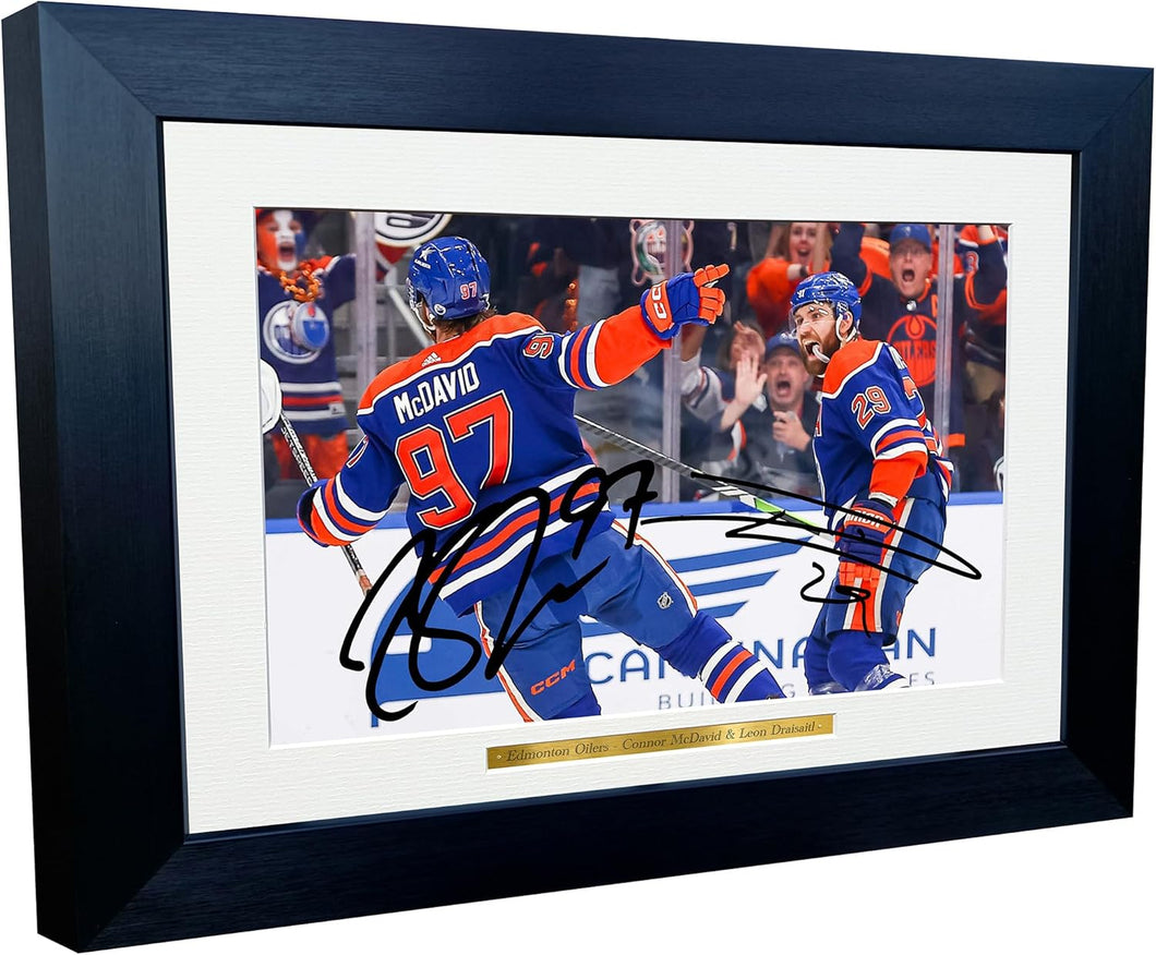 Kitbags & Lockers 12x8 A4 Connor McDavid Leon Draisaitl Edmonton Oilers NHL Autographed Signed Photo Photograph Picture Frame Ice Hockey Poster Gift 4