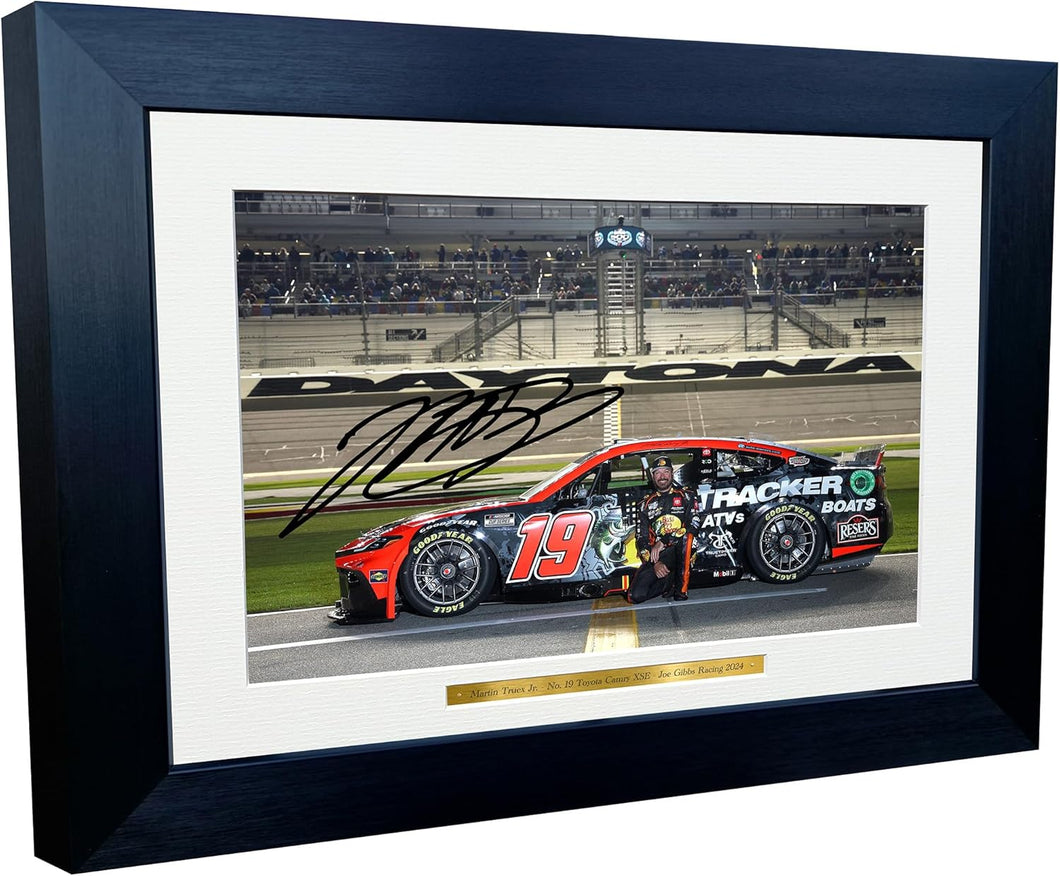 12x8 A4 Martin Truex Jr. 2024 Daytona 500 NASCAR Cup Series No. 19 Toyota Camry XSE for Joe Gibbs Racing Signed Autographed Signature Photo Photograph Picture Frame Poster Celebration Gift