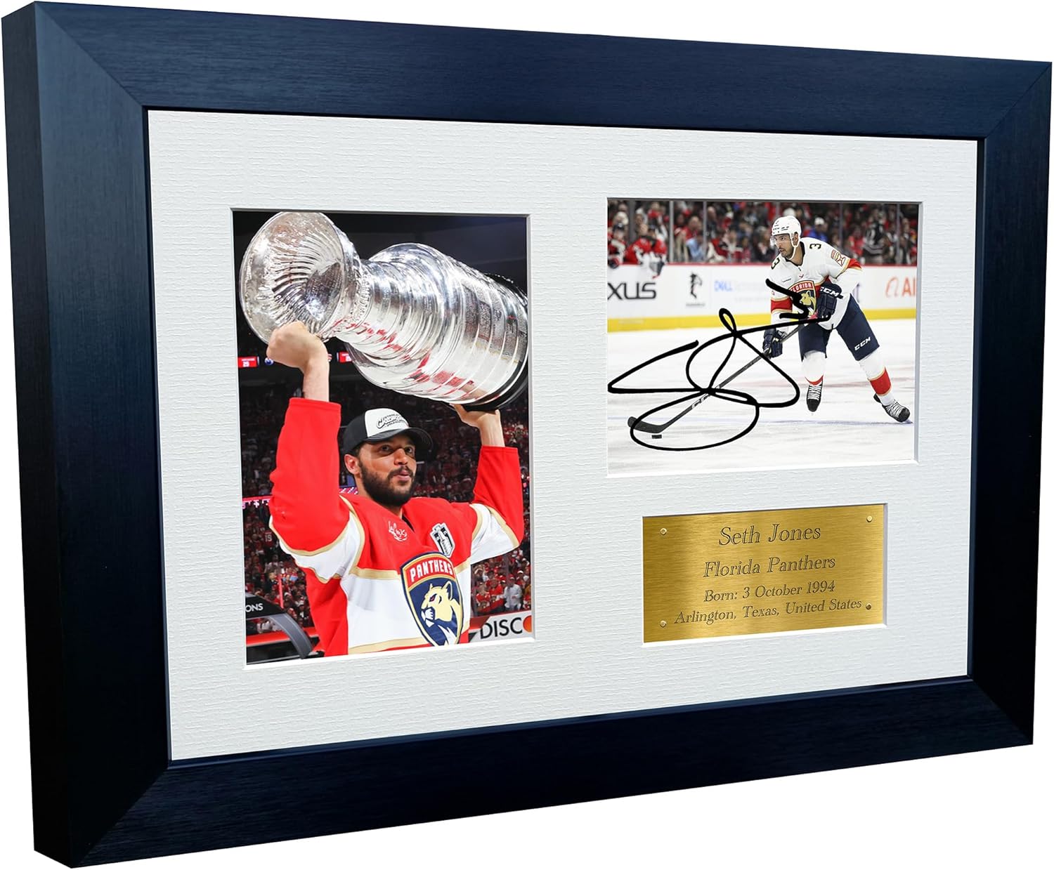 Kitbags & Lockers 12x8 A4 Florida Panthers Seth Jones Stanley Cup Champions 2025 NHL Autograph Signed Signature Photo Photograph Picture Frame Ice Hockey Poster Gift Triple