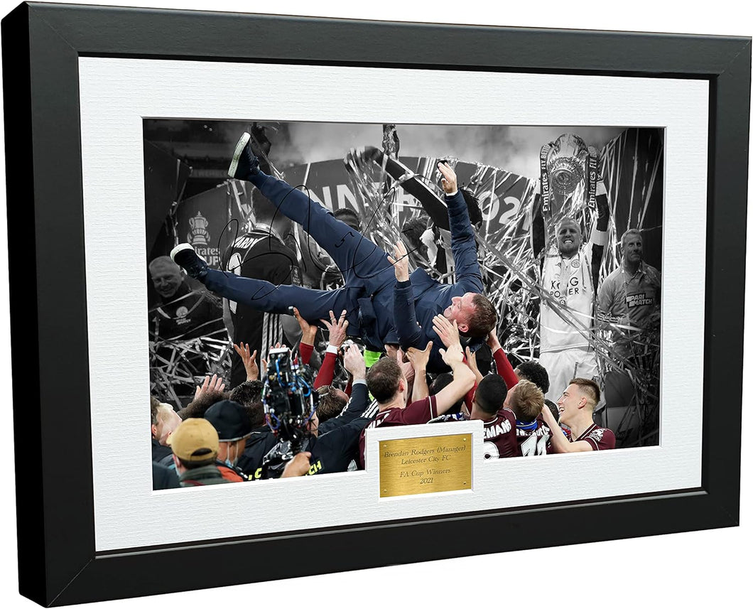Kitbags & Lockers 12x8 A4 '2021 FA CUP WINNERS' Brendan Rodgers Leicester City FC Signed Autographed Photo Photograph Picture Frame Poster Gift