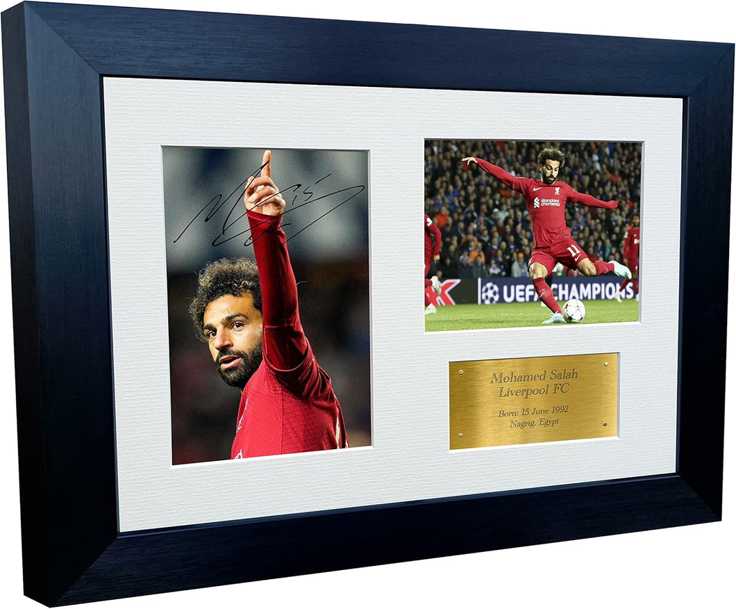 2022/23 Mo Mohamed Salah Liverpool Triple Autographed Signed 12x8 A4 Photo Photograph Picture Frame Football Soccer Poster Gift G