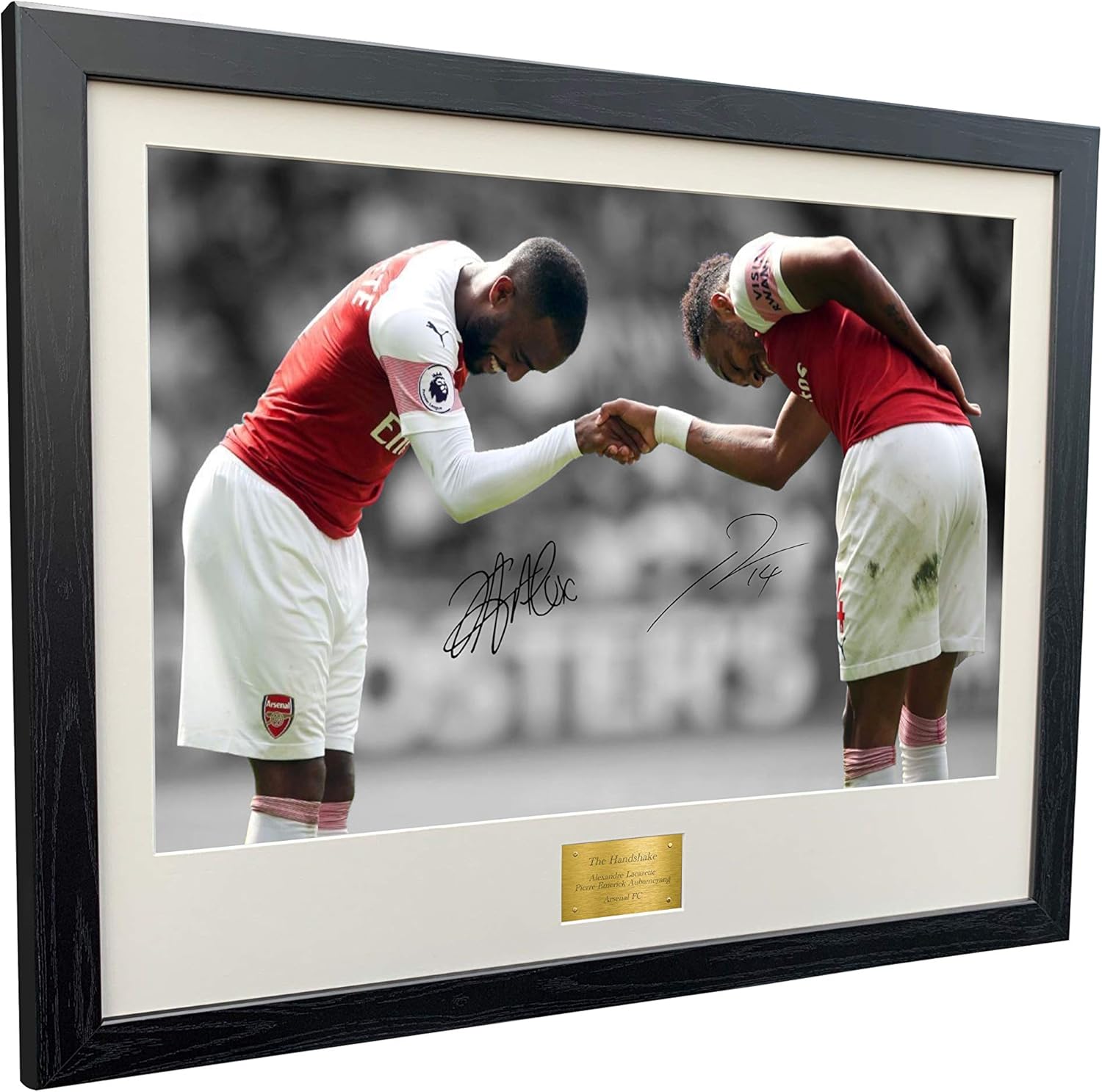 SUPER A2 SIZE Signed"THE HANDSHAKE" Alexandre Lacazette Pierre-Emerick Aubameyang Arsenal FC Autographed Photo Photograph Picture Frame Football Soccer Poster Gift