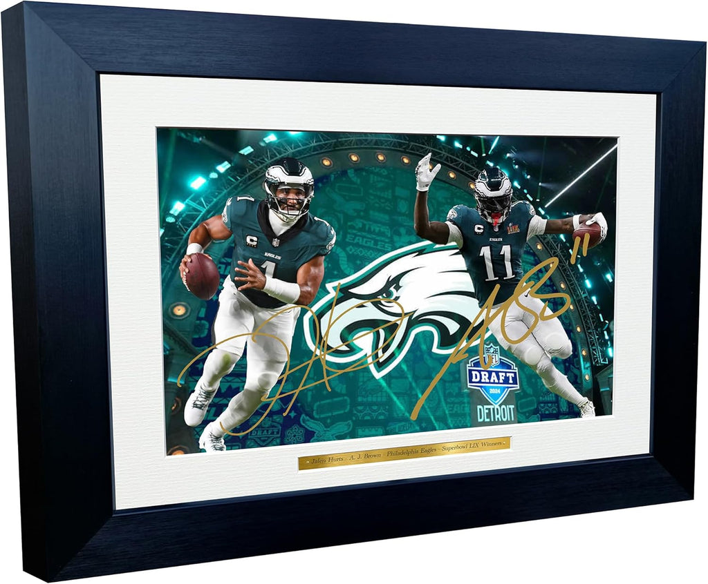 Kitbags & Lockers 12x8 A4 Jalen Hurts A J Brown Super Bowl LIX 59 Winners Autographed Signed Photo Photograph Picture Frame American Football Poster Gift Celebration
