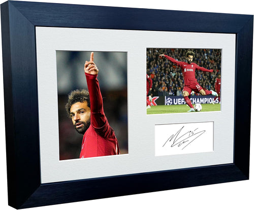 2022/23 Mo Mohamed Salah Liverpool Triple Autographed Signed 12x8 A4 Photo Photograph Picture Frame Football Soccer Poster Gift