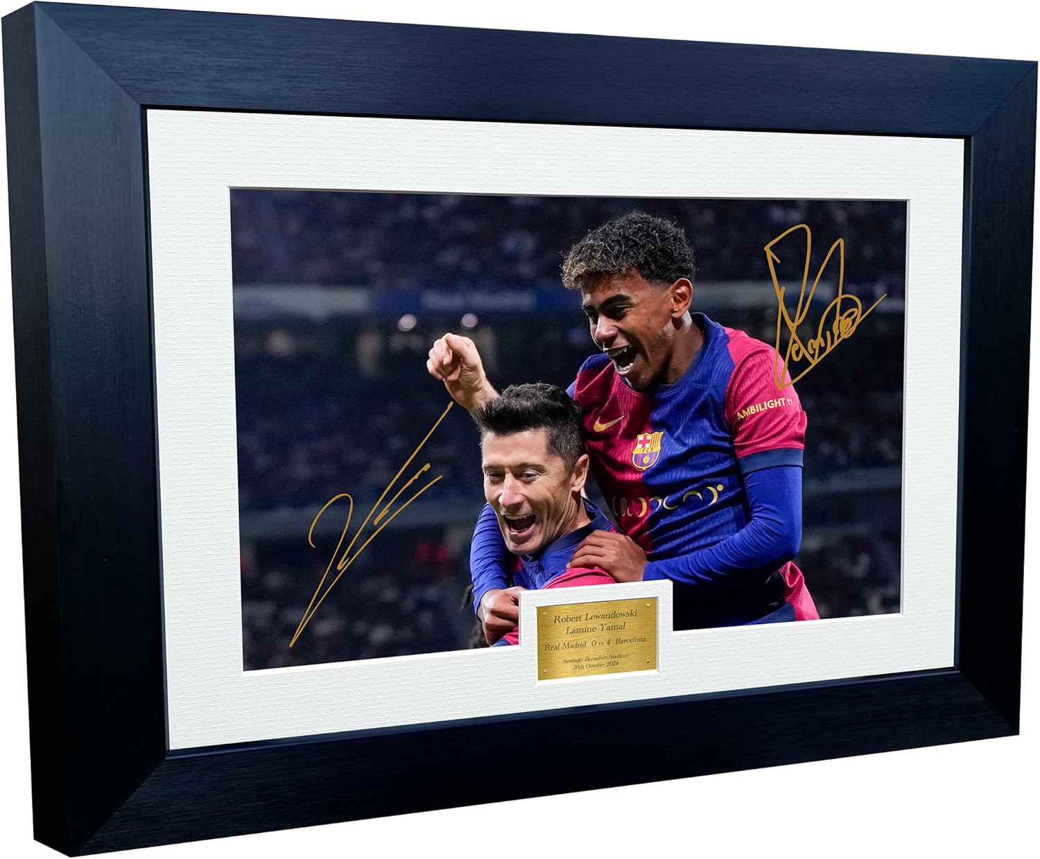 12x8 A4 Signed Robert Lewandowski Lamine Yamal Real Madrid 0 vs 4 Barcelona Autographed Autograph Signed Signature Photograph Photo Picture Frame Football Soccer Poster Gift