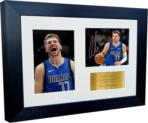 Kitbags & Lockers 12x8 A4 Luka Doncic Dallas Mavericks Autographed Signed Photo Photograph Picture Frame NBA Basketball Poster Gift Gold