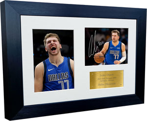 Kitbags & Lockers 12x8 A4 Luka Doncic Dallas Mavericks Autographed Signed Photo Photograph Picture Frame NBA Basketball Poster Gift Gold