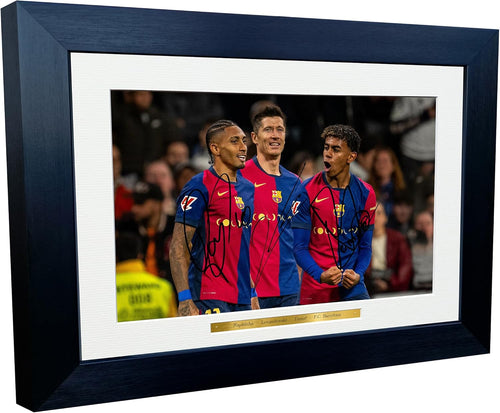 12x8 A4 Signed Raphinha Robert Lewandowski Lamine Yamal Real Madrid 0 vs 4 Barcelona Autographed Autograph Signed Signature Photograph Photo Picture Frame Football Soccer Poster Gift