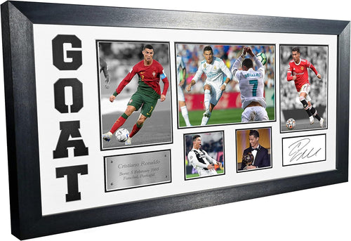 Cristiano Ronaldo GOAT Black or White Mount Real Madrid Manchester United Juventus Portugal Signed Autographed Photo Photograph Picture Frame Football Soccer Poster Gift (Off White Mount)