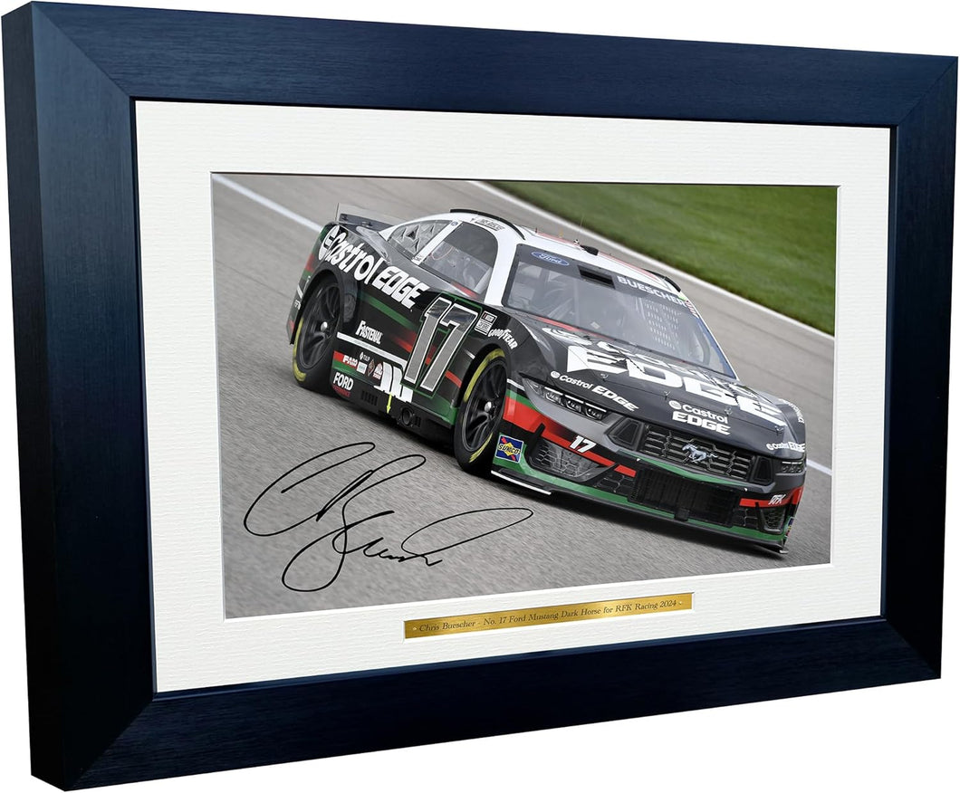 Kitbags & Lockers 12x8 A4 Chris Buescher 2024 NASCAR Cup Series No. 17 Ford Mustang Dark Horse for RFK Racing Signed Autographed Signature Photo Photograph Picture Frame Poster Celebration Gift 1