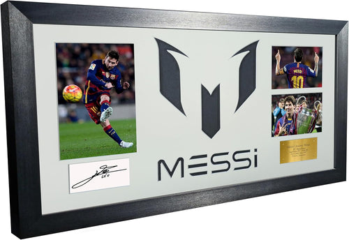 Lionel Messi Celebration With Precision Cut Logo Barcelona Signed Autographed Signature Photograph Picture Frame Football Soccer Poster Gift White Mount
