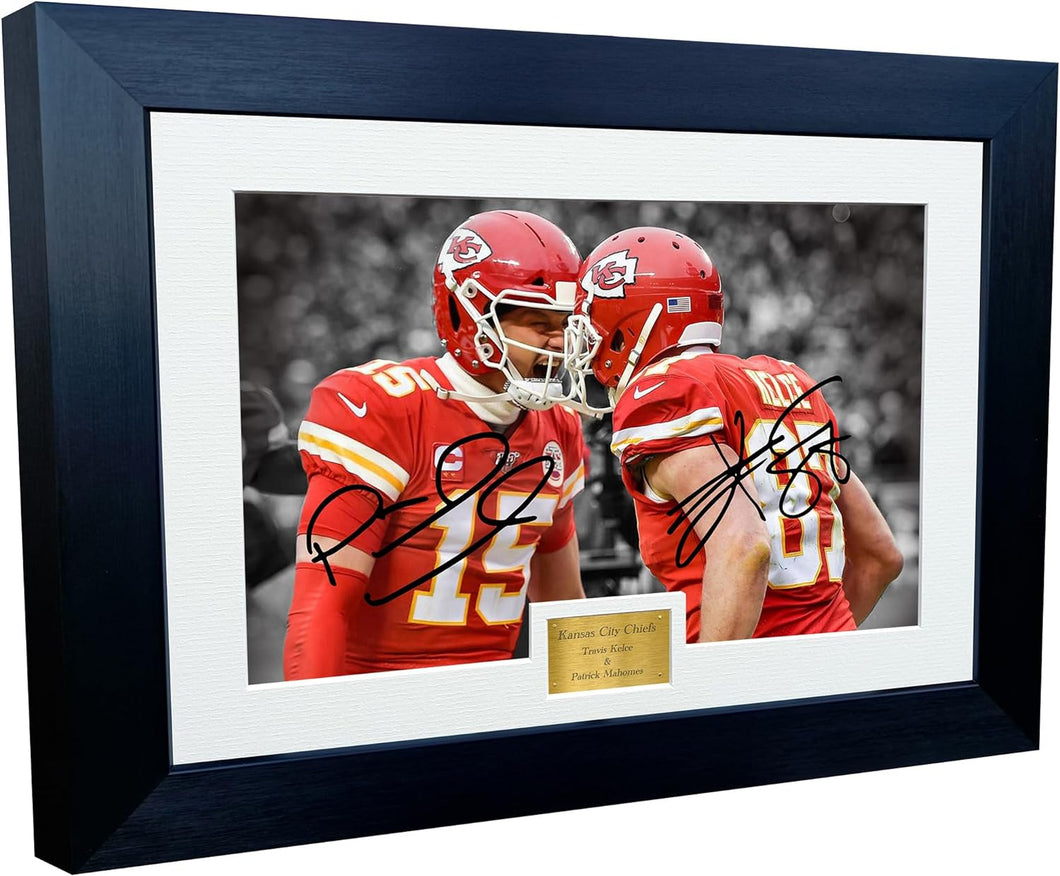 Kitbags & Lockers 12x8 A4 Travis Kelce & Patrick Mahomes Kansas City Chiefs American Football NFL Autographed Signed Photo Photograph Picture Frame Poster Gift BW