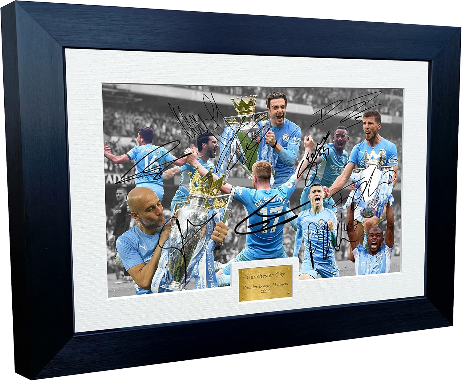 12x8 A4 2022 Premier League Winners Manchester City Grealish Guardiola Jesus Foden De Bruyne Gündoğan Dias Fernandinho Autographed Signed Photo Photograph Picture Frame Football Soccer Poster Gift