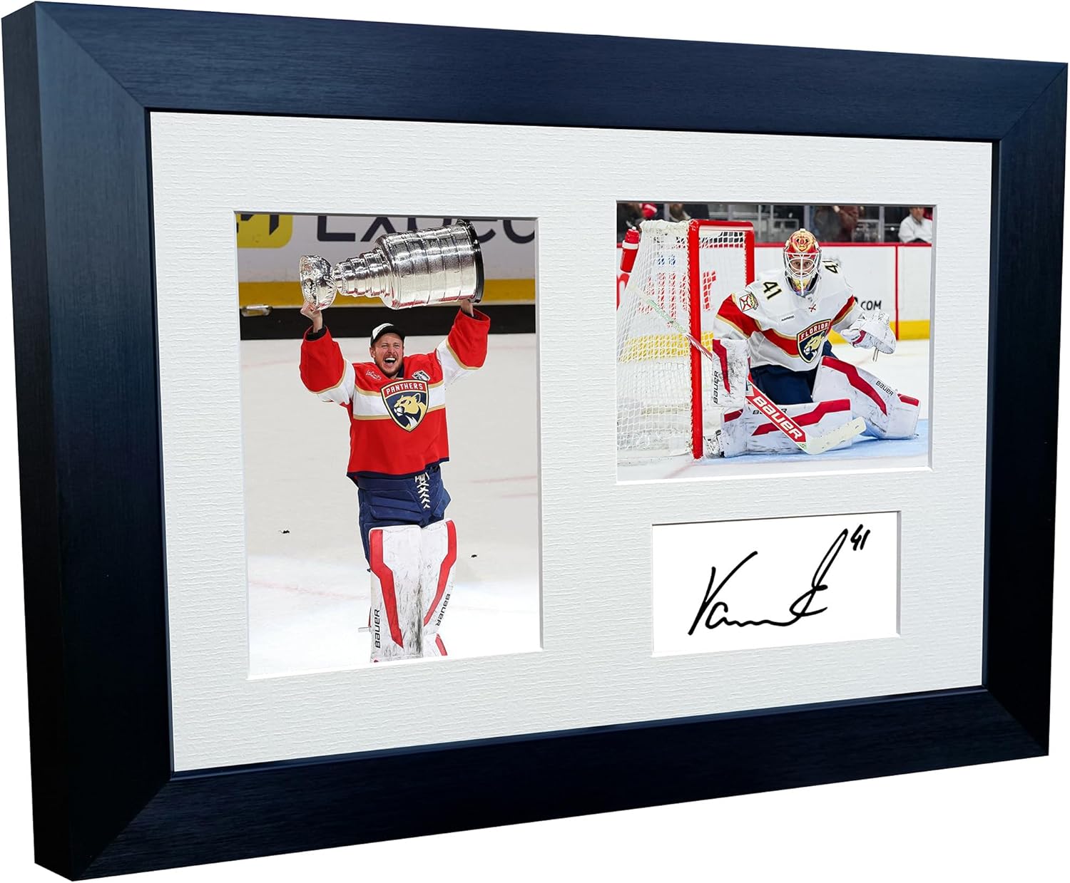 Kitbags & Lockers 12x8 A4 Florida Panthers Vitek Vanecek Stanley Cup Champions 2025 NHL Autograph Signed Signature Photo Photograph Picture Frame Ice Hockey Poster Gift Triple