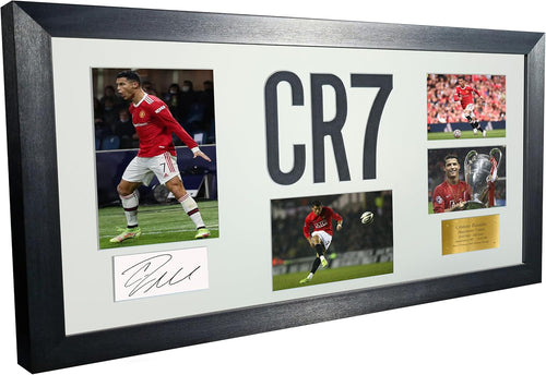 Large Cristiano Ronaldo Manchester United Utd Celebration With Precision Cut CR7 Logo Signed Autographed Signature Photograph Photo Picture Frame Football Soccer Poster Gift White Mount