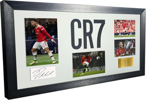 Large Cristiano Ronaldo Manchester United Utd Celebration With Precision Cut CR7 Logo Signed Autographed Signature Photograph Photo Picture Frame Football Soccer Poster Gift White Mount