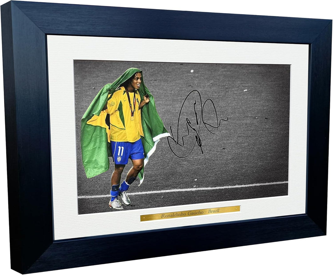 12x8 A4 Signed Ronaldinho Brazil Barcelona Autographed Autograph Signed Signature Photograph Photo Picture Frame Football Soccer Poster Gift
