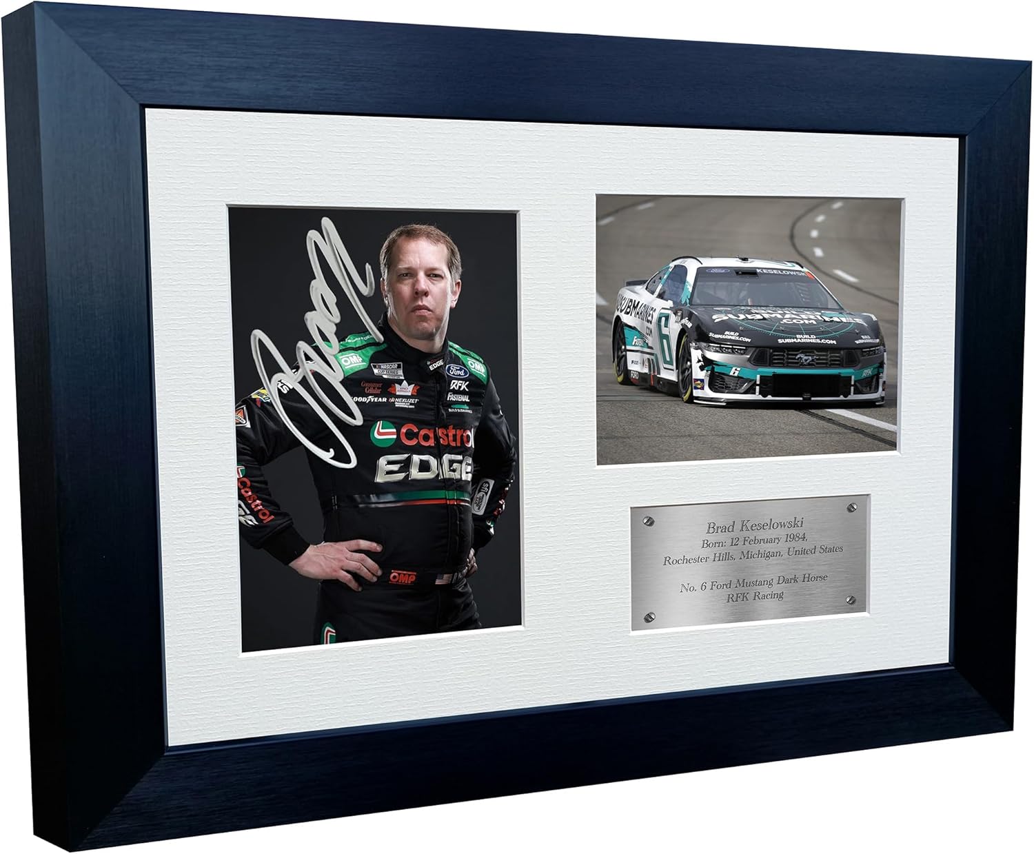 12x8 A4 Brad Keselowski 2024 NASCAR Cup Series No. 6 Ford Mustang Dark Horse for RFK Racing Signed Autographed Signature Photo Photograph Picture Frame Poster Celebration Gift Triple S
