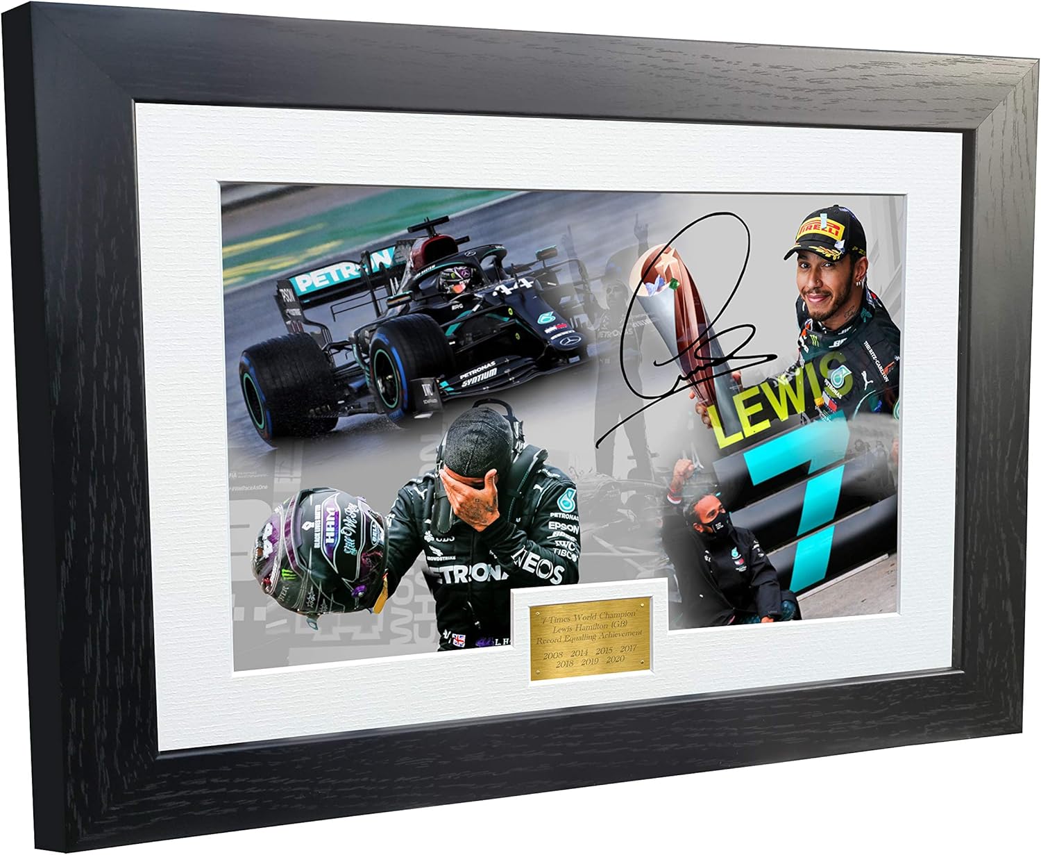 Kitbags & Lockers Large A3+ Print 7 Times World Champion Celebration Edition - Signed Lewis Hamilton - Mercedes-AMG Petronas - Autographed Photo Photograph Picture Frame Motor Sport Formula 1 F1 Gift