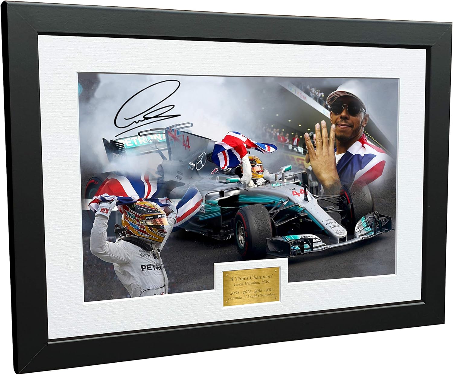 Kitbags & Lockers A4 12x8 Signed Lewis Hamilton - 4 Times World Champion Celebration Edition - Mercedes-AMG Petronas - Autographed Photo Photograph Picture Frame Motor Sport Formula 1 F1 Gift