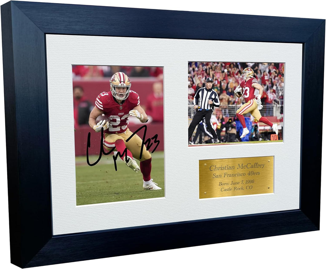 Kitbags & Lockers 12x8 A4 Christian McCaffrey San Francisco 49ers American Football NFL Autographed Signed Photo Photograph Picture Frame Poster Gift Gold