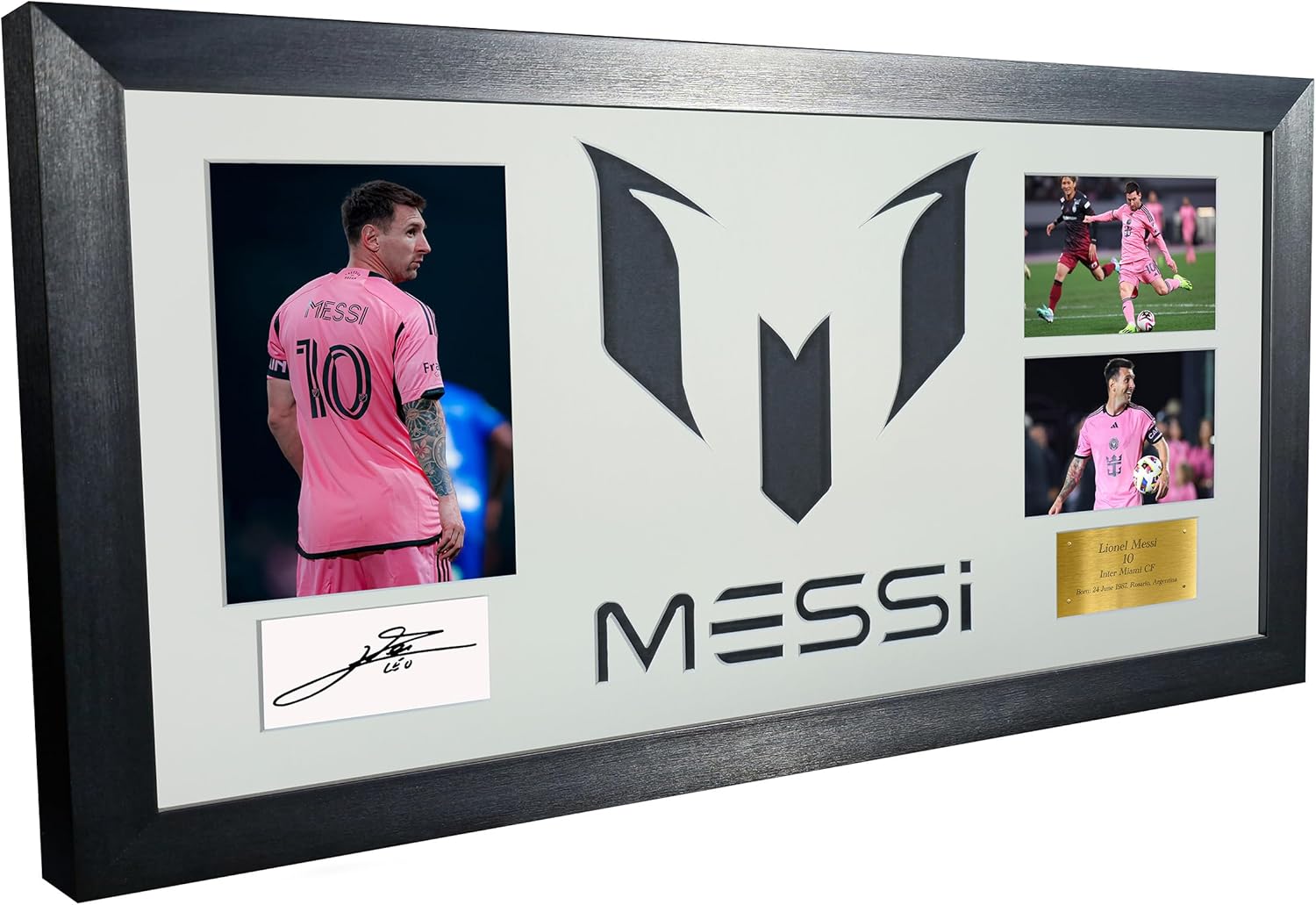 Large Season 2024/25 Lionel Messi Celebration With Precision Cut Logo Inter Miami CF Signed Autographed Signed Signature Photograph Picture Frame Football Soccer Poster Gift White Mount