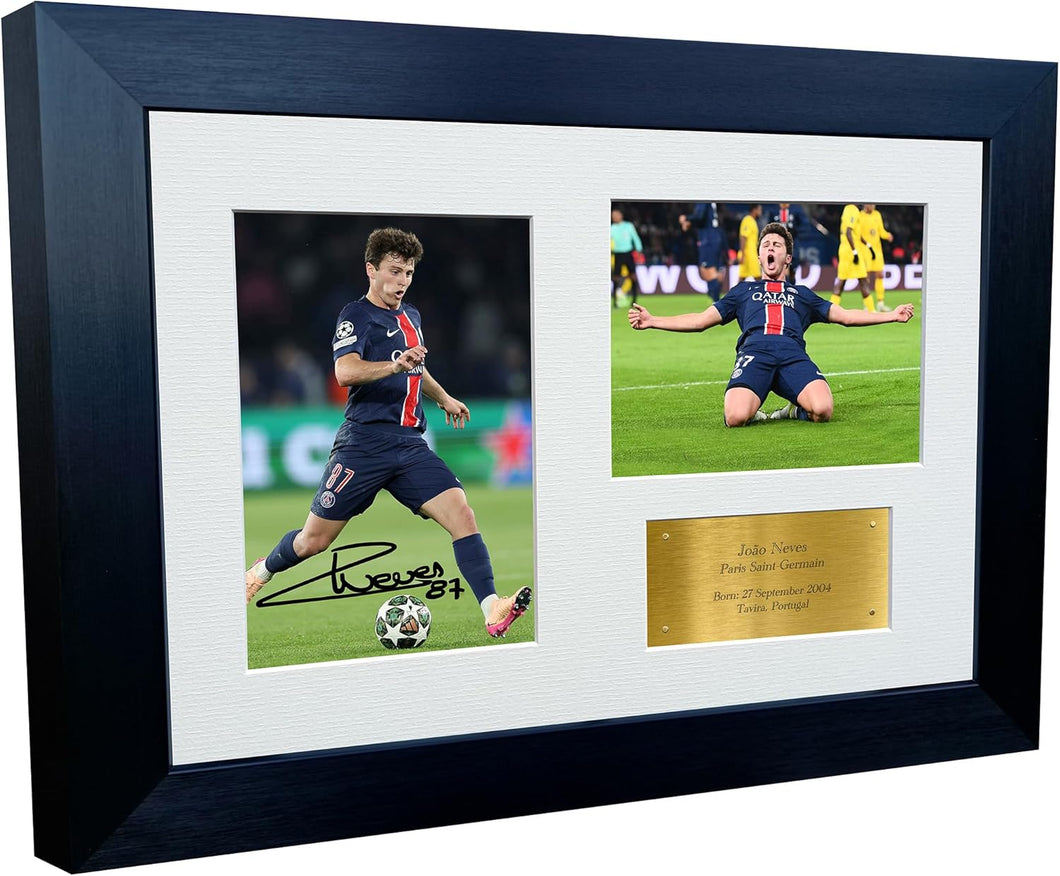 12x8 A4 Signed João Joao Neves Paris Saint-Germain PSG Autographed Photo Photograph Picture Frame Football Soccer Gift Triple G 2